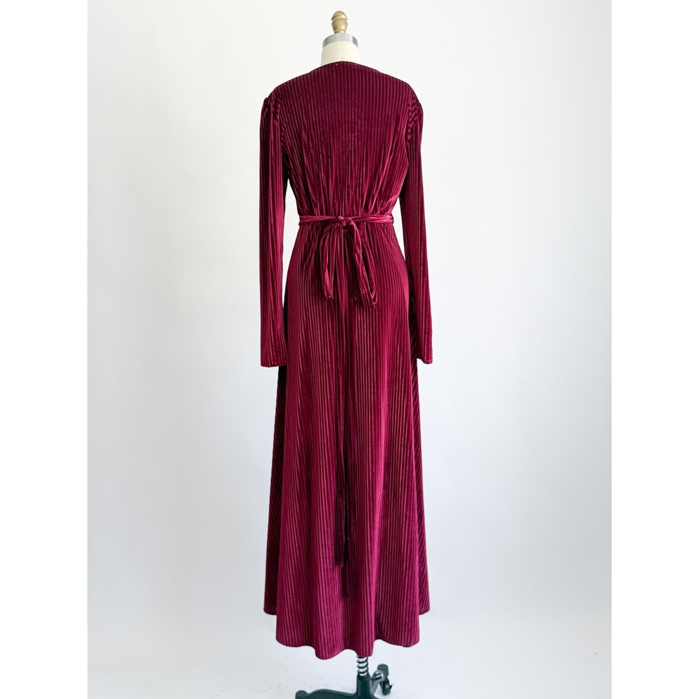 Baltic Born Maxi Dress Velvet Pleated Wrap Red Long Sleeve High Low Burgundy L - Picture 5 of 7